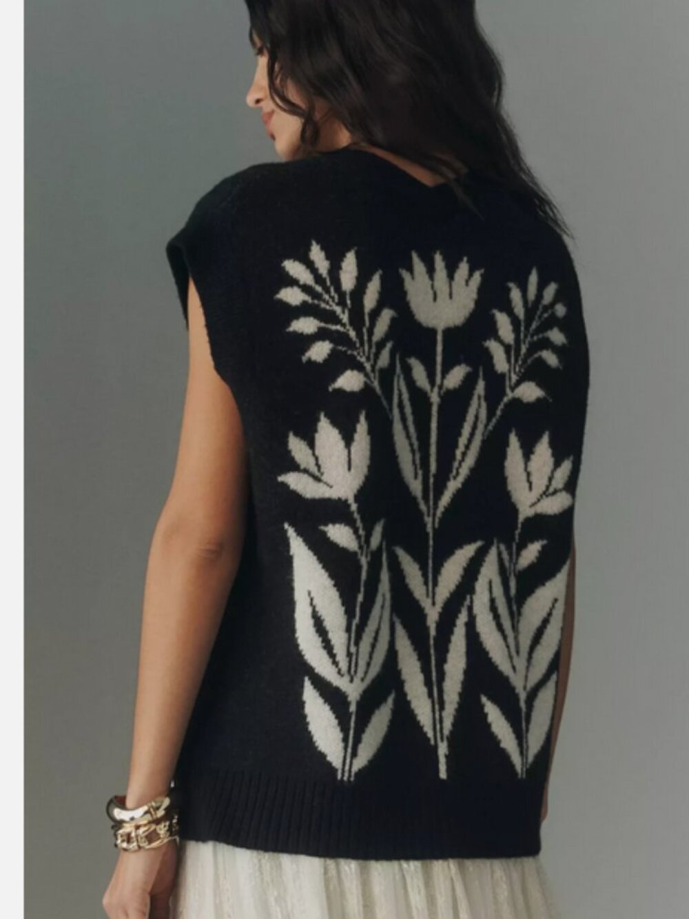 By Anthropologie Button-Front Sweater Vest Cardigan Black Floral Size S NWT - Picture 6 of 6